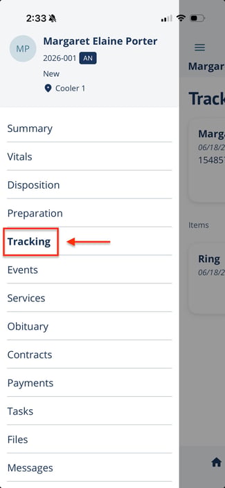 Tracking page in case page menu