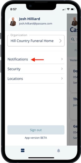 App settings menu 