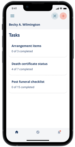 Tasks page inside a case