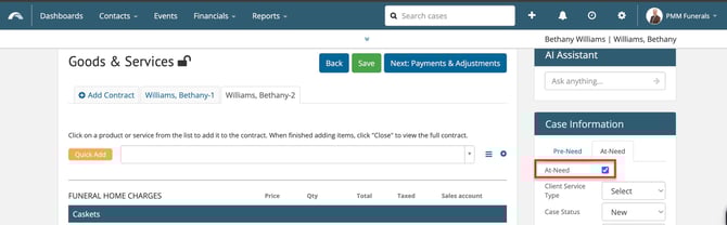 Case information sidebar