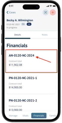 Contract card in mobile
