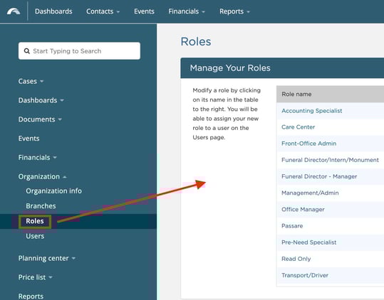 Roles page