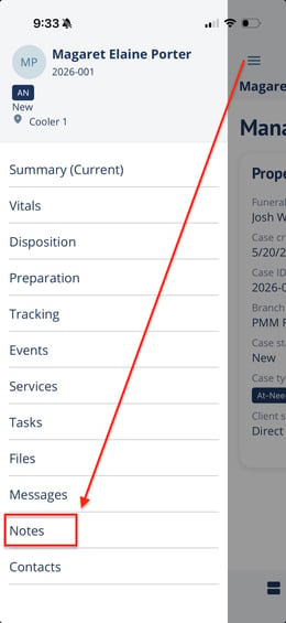 Notes in Navigation Menu