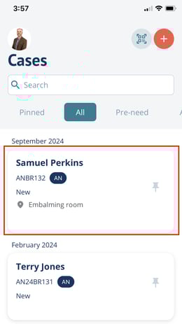 Select a case from mobile Case Listing