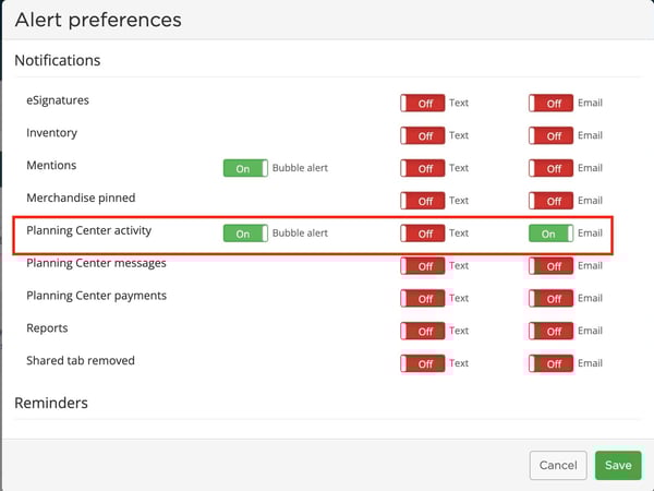 Alert preferences