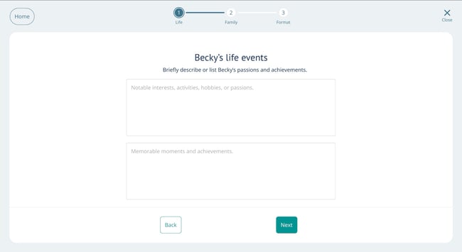 Life events page