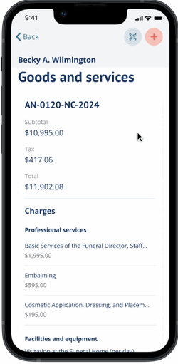 Gif of Goods & services details in mobile