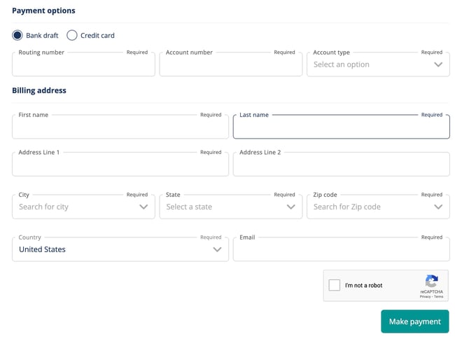 Bank Draft payment option fields