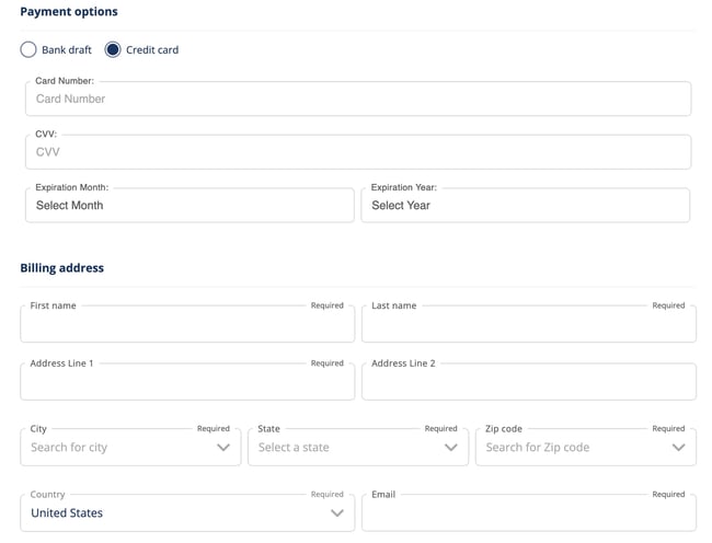 Credit card payment fields