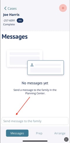 Blank messages card in Passare mobile