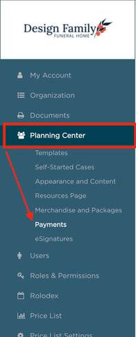 Payments tab under Planning Center settings
