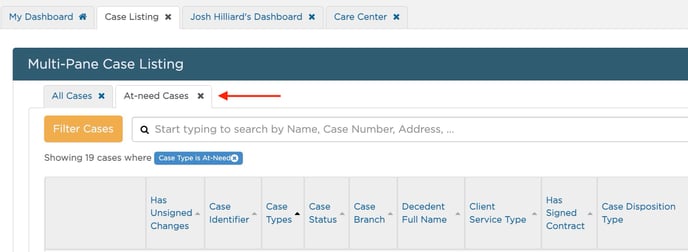 At-need case tab