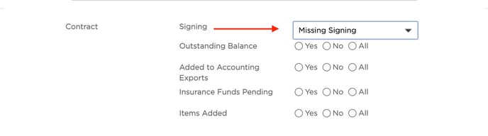 Contract with Missing Signing applied to filter