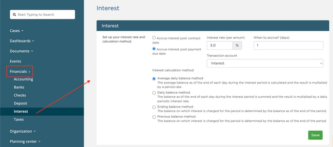 Admin settings > Interest