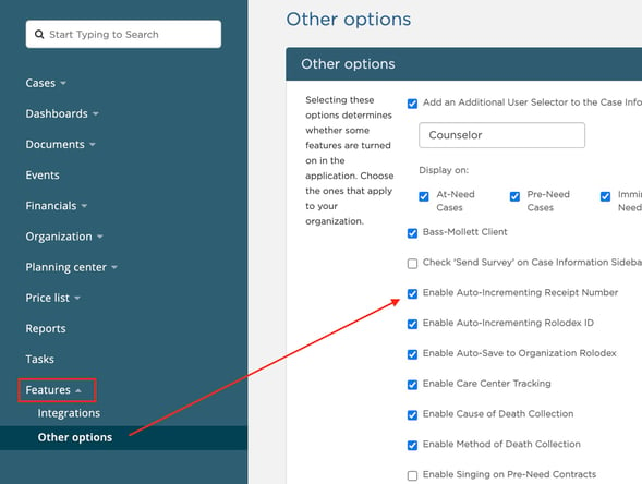 check Enable Auto-Incrementing Receipt Number box in Other Options