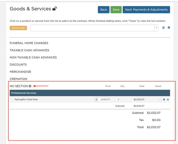 goods and services section