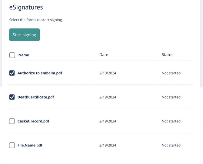 eSignatures page within the Planning Center