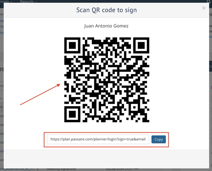 QR code and link for esignatures