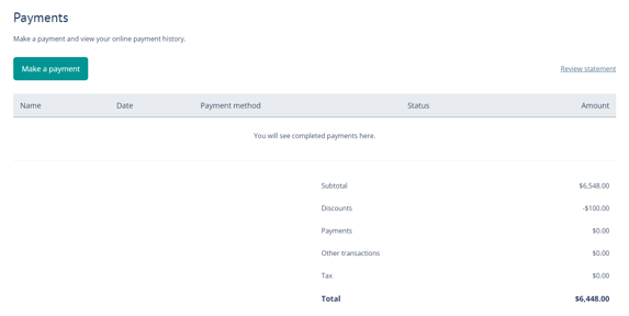 payments page in the PC screenshot