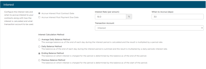 Customize interest rate and settings in Admin > Financials > Interest.