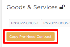 Press the 'copy pre-need contract' button