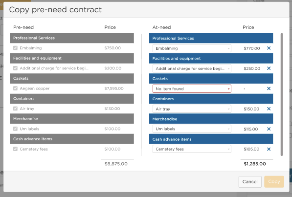 scroll to make sure all line items will match and be copied over