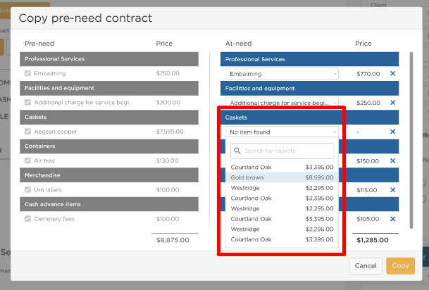 use drop down to select the item that most closely matches the original selection