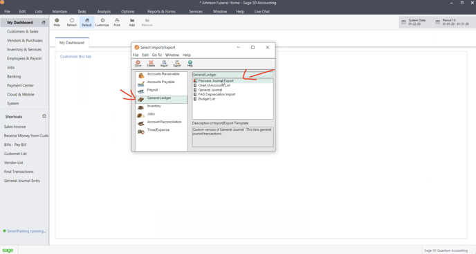 Sage - General Ledger - Passare Journal Export