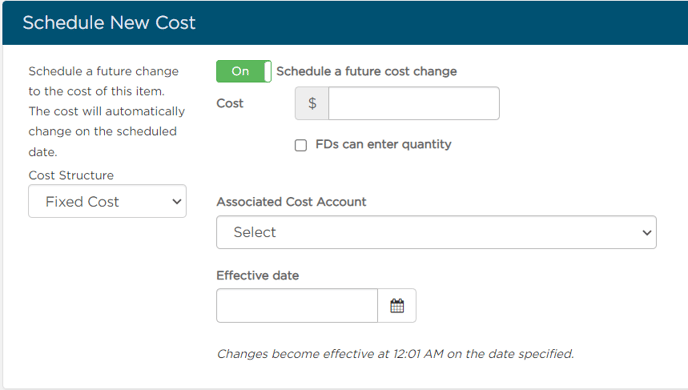 Schedule New Cost section