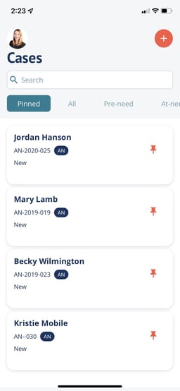 pinned cases on the case listing screenshot.