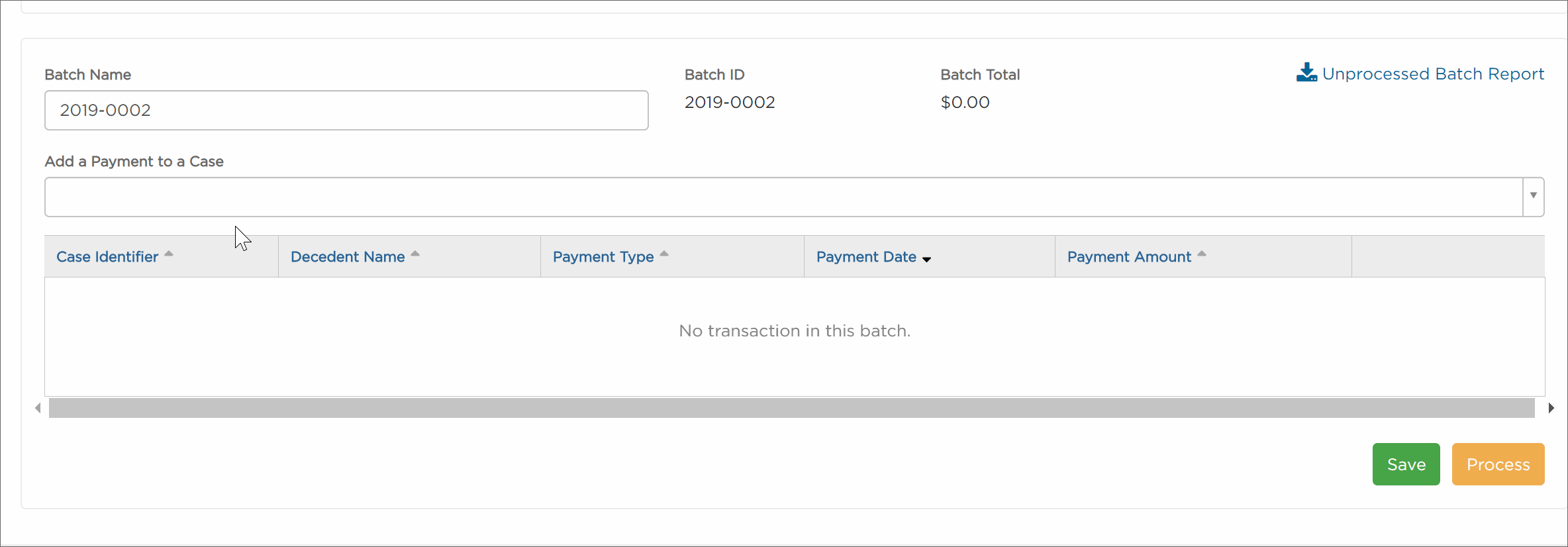 Add case and payment type