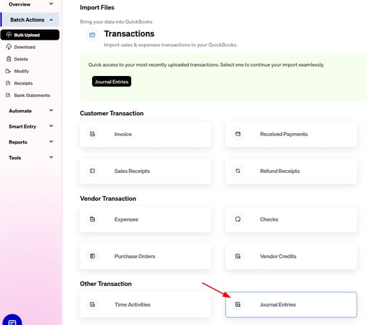 Journal Entries card