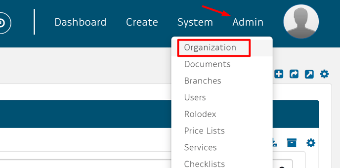 Organization in Admin tab dropdown