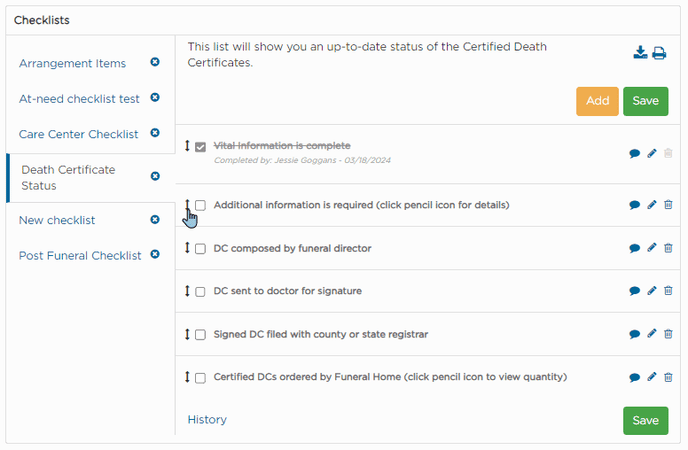 Rearrange tasks in checklist