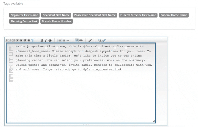 Text message template editor