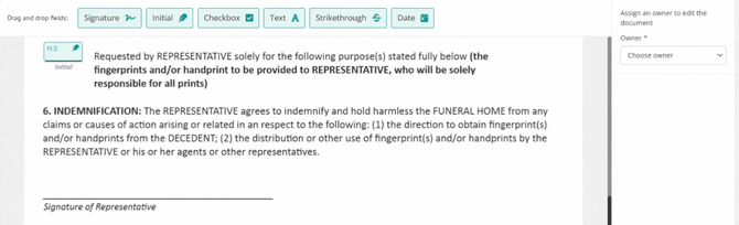 Signature field placed on document and signer selected