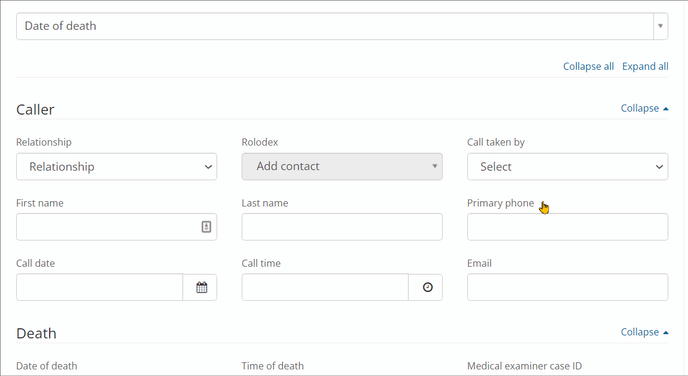 Collapse all or Expand all sections of the page with corresponding links