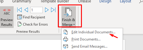 select Each Individual Documents from Finish & Merge dropdown