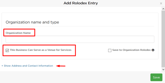 Add rolodex entry modal