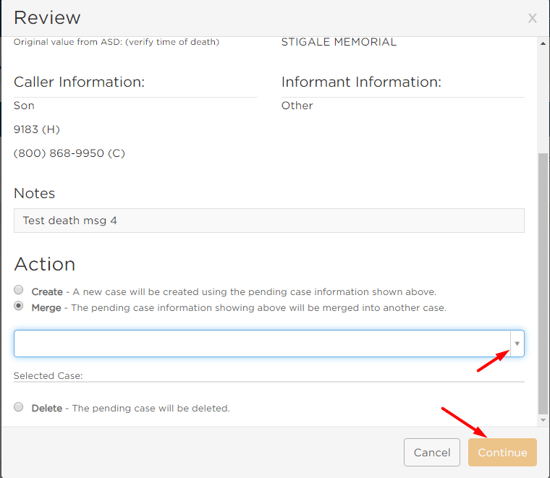 Merge info drop-down