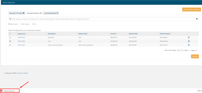 Deposit Export file