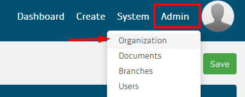 Organization under Admin drop-down