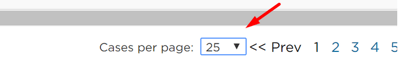 Cases per page drop-down