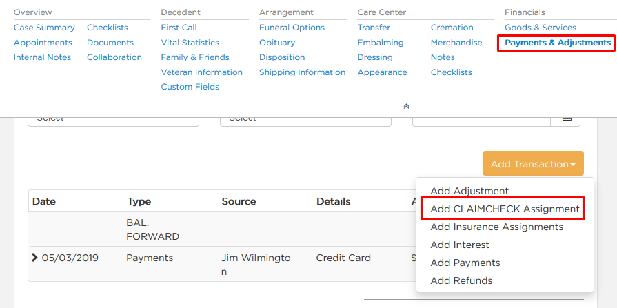 Enter a Claimcheck assignment
