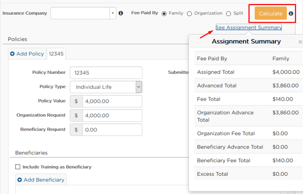 Calculate button and view Assignment Summary