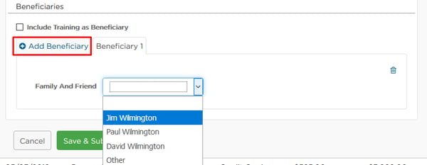 Add Beneficiary tab