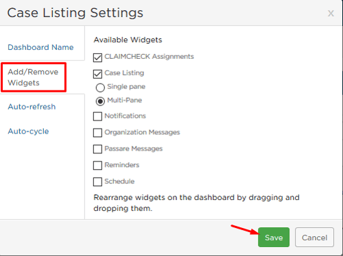 Add/Remove Widgets in Case Listing Settings