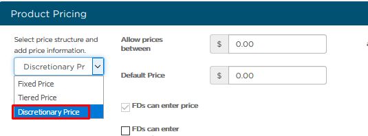 In Product Pricing, select Discretionary Price