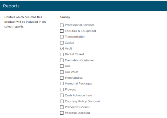 Reports settings window