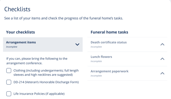 Picture of checklist page